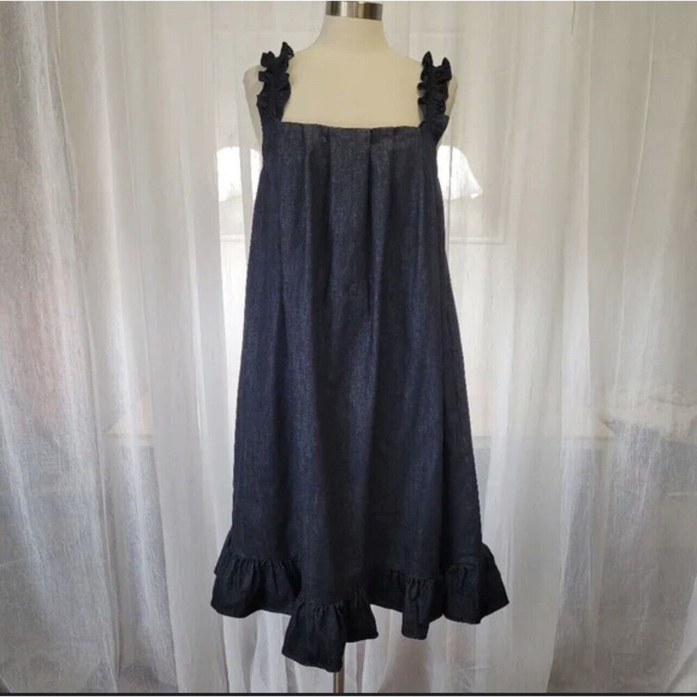 NWT jonathan cohen denim swing dress Blue ruffle straps large